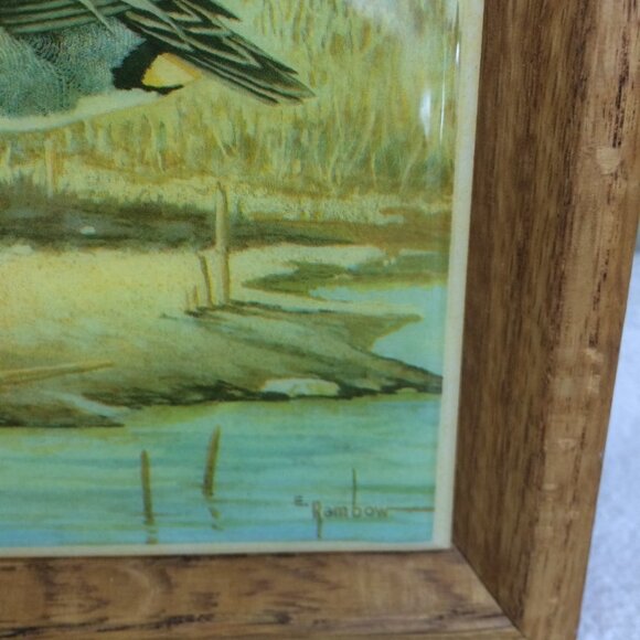 Vintage E. Rambo Small Framed Art Tile 2 Ducks at the Marsh Signed - Picture 4 of 4